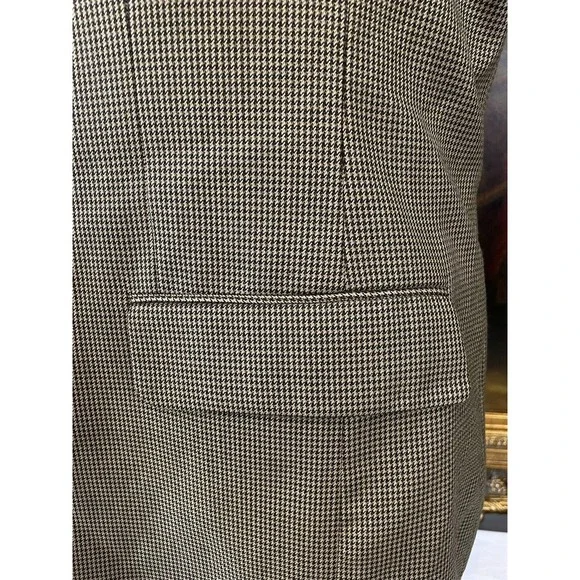 Jos A Bank Signature 43R Tan & Black Houndstooth 100% Wool‎ 2Btn Blazer Jacket